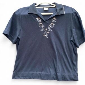 Southern Lady Navy Floral Embroidered Polo